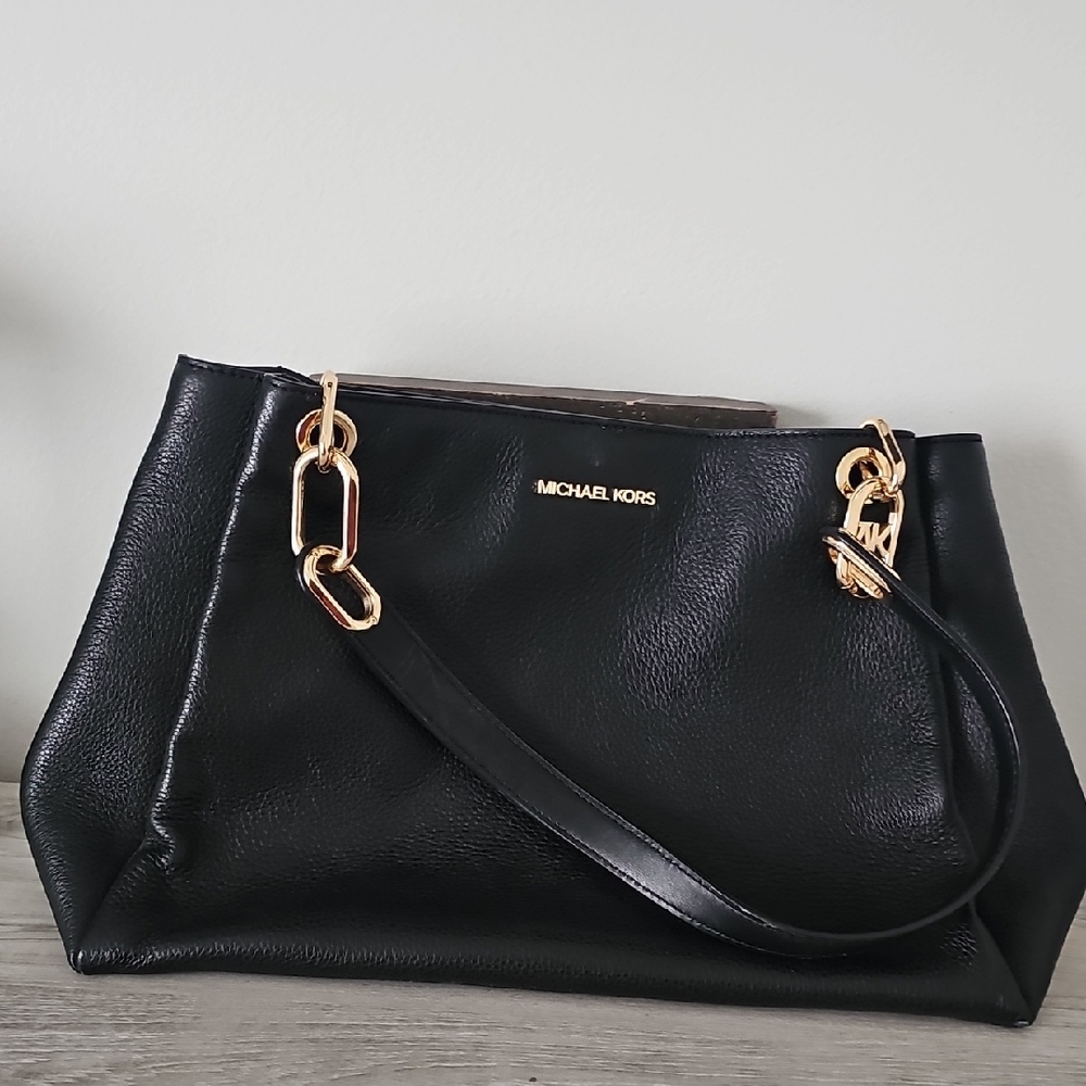 Michael Kors Black Shoulder Bag with Gold Hardware